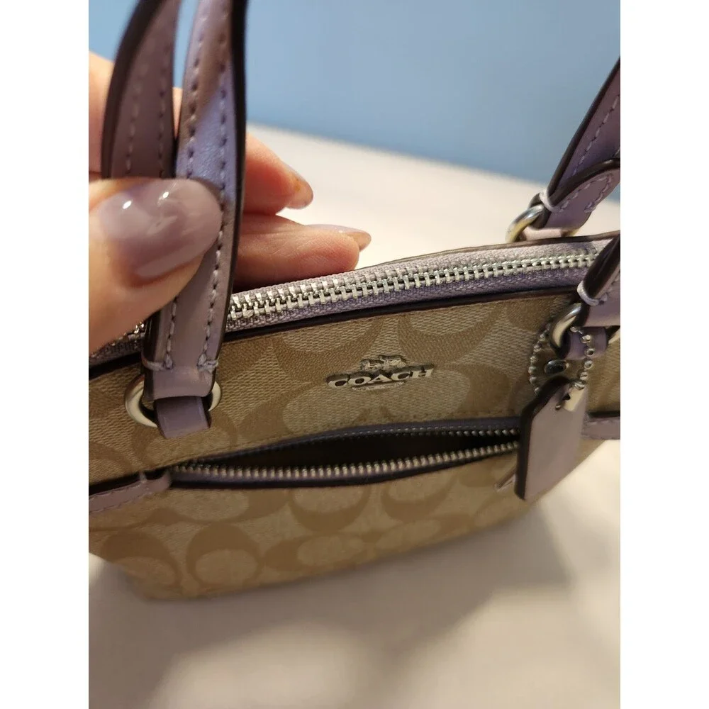 Coach Mini Gallery Satchel Crossbody In Signature Canvas 2 way Taupe Lilac NEW - Picture 13 of 16